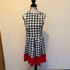 Charming Charlie Black and White Houndstooth Dress with Red Accent